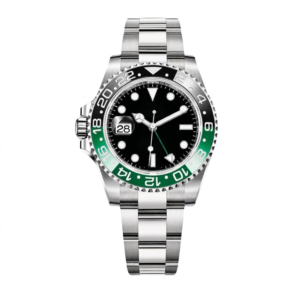 Professional GMT Dual Time Watch 40mm Green Black Automatic