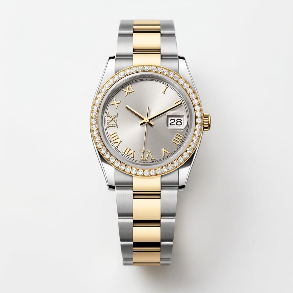 Classic Date Display Watch Slate Grey Dial Two-Tone