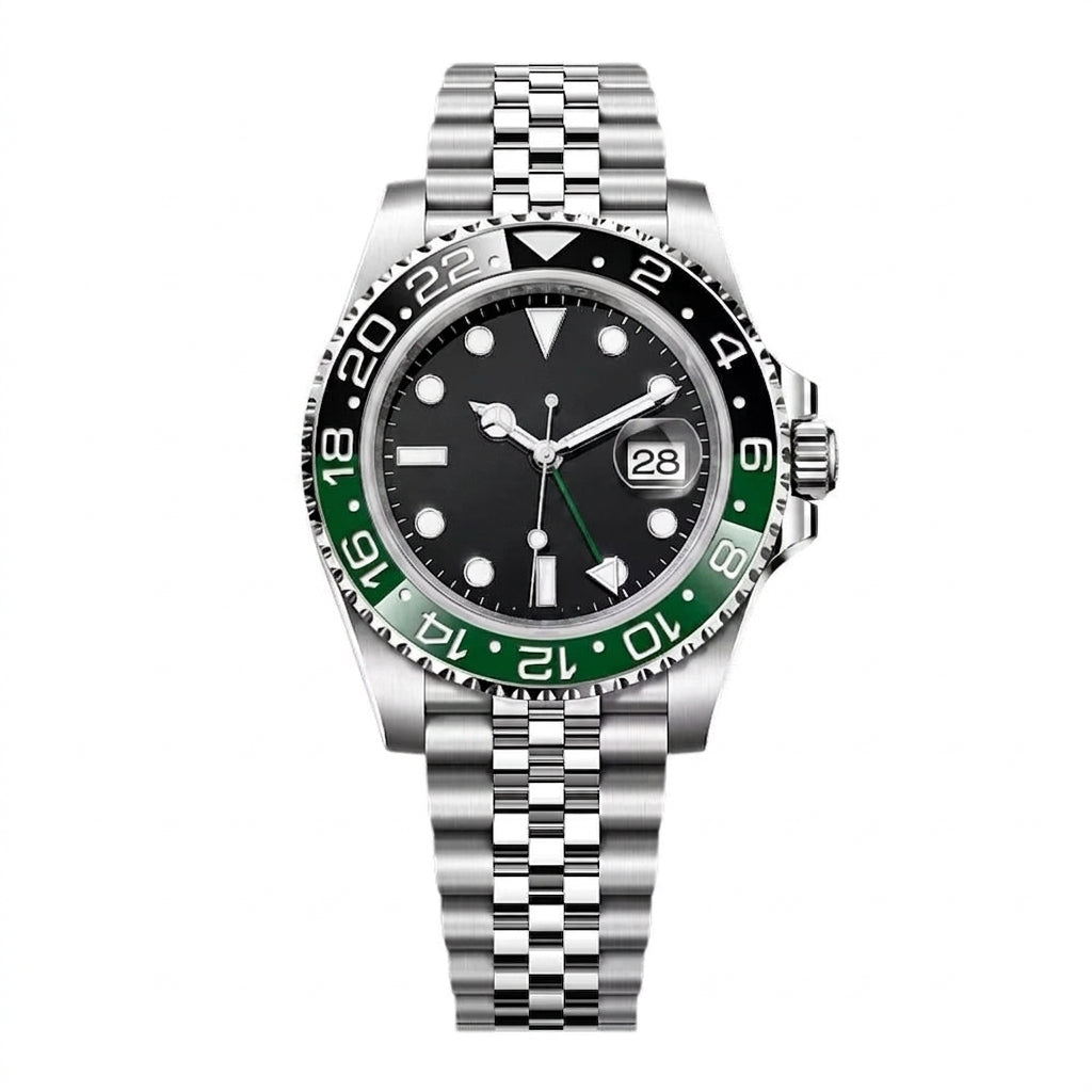 Professional GMT Dual Time Zone Watch 40mm Green Blue Automatic