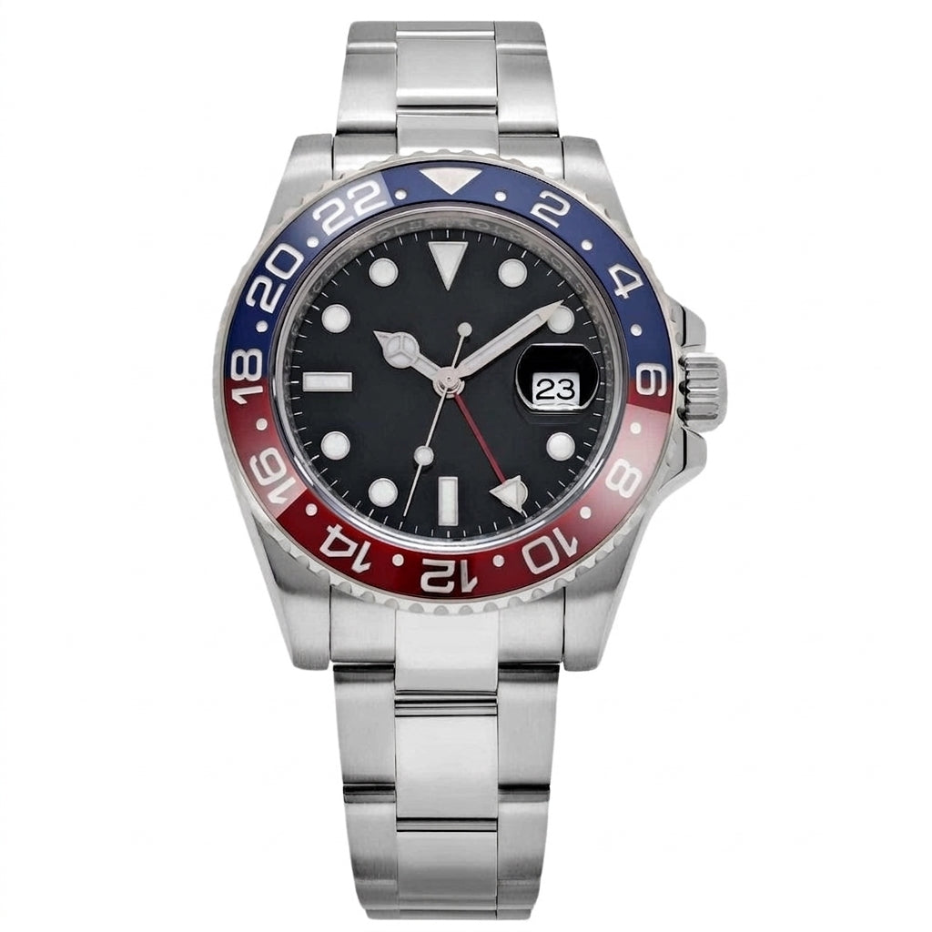Professional GMT Dual Time Watch 40mm Blue Red Bezel Automatic