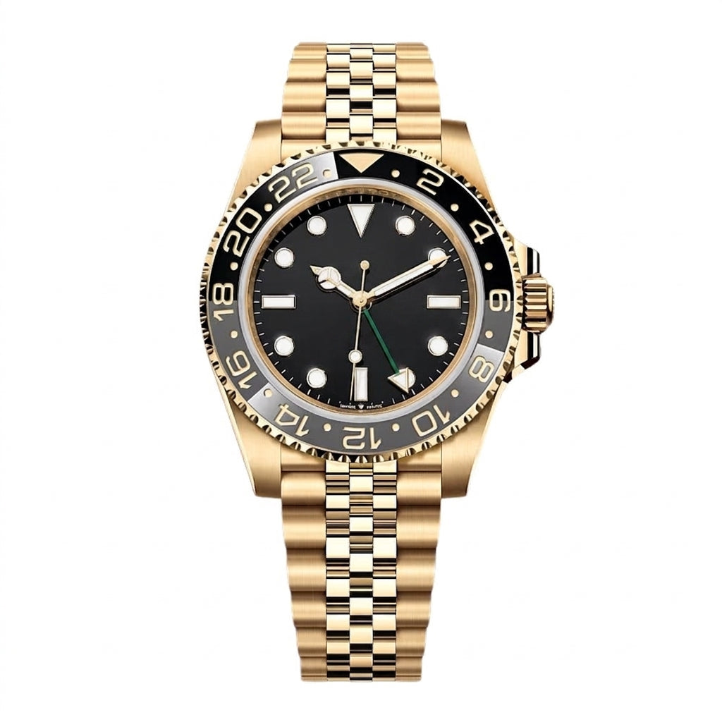 Professional GMT Dual Time Watch 40mm Green Gold Automatic