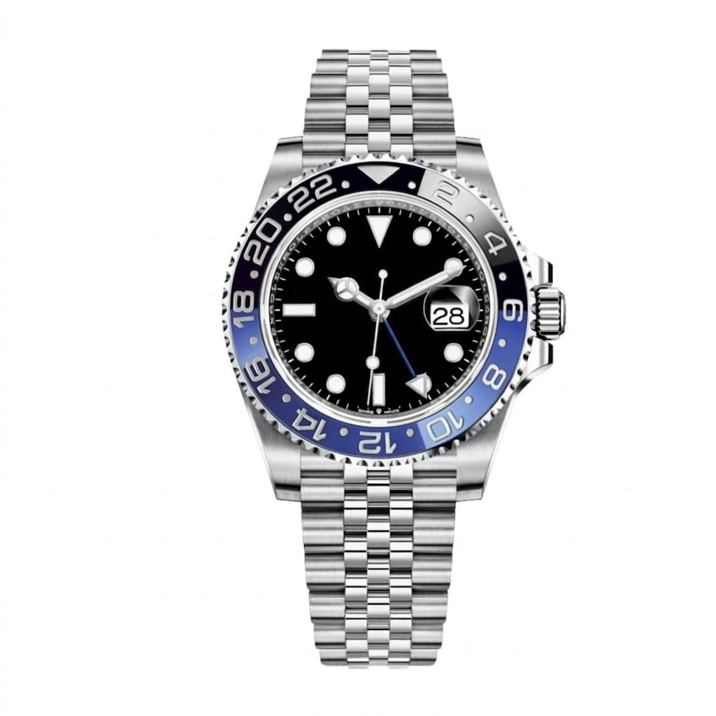 Professional GMT Dual Time Watch 40mm Black Blue Automatic