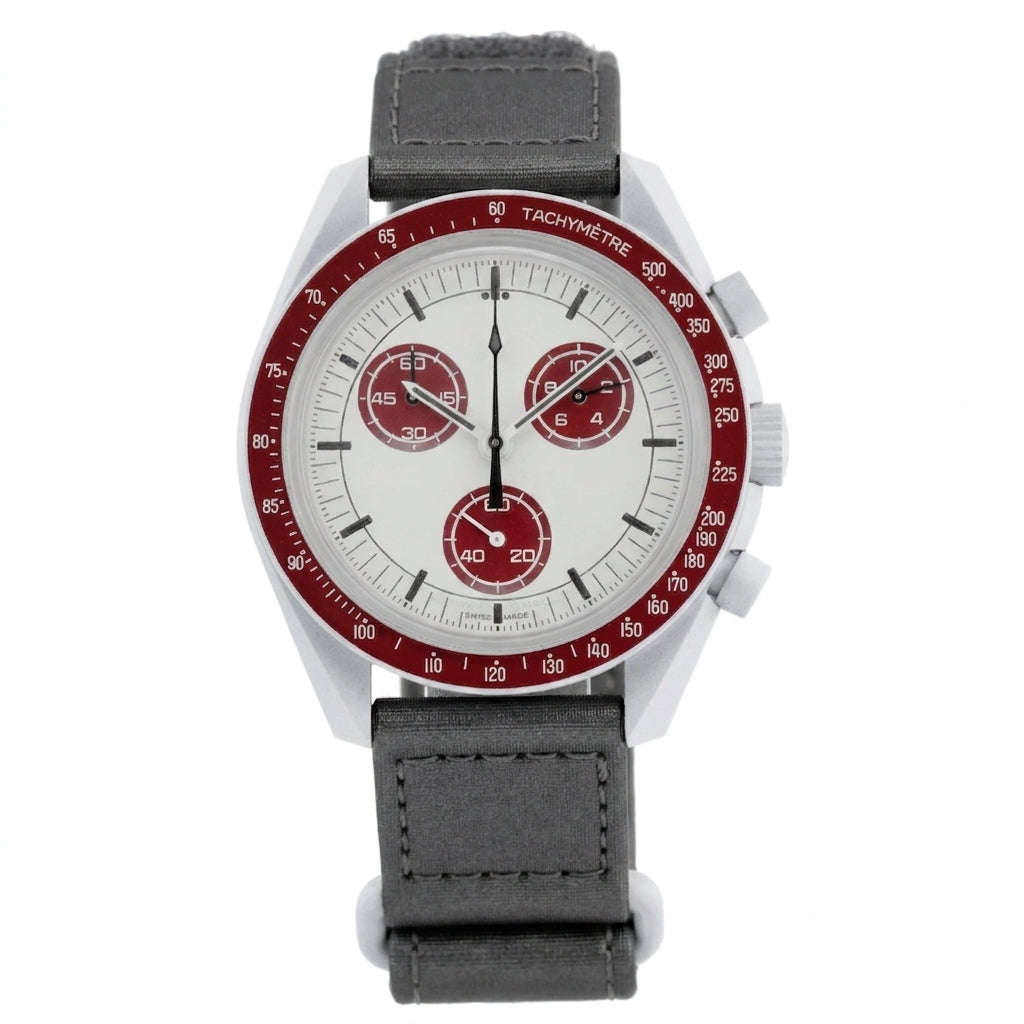 Space-Themed Chronograph Watch Red Mission Mars Design
