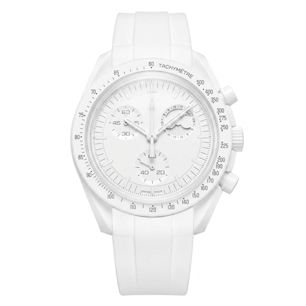 Sport Chronograph Watch with Moonphase Display White Dial